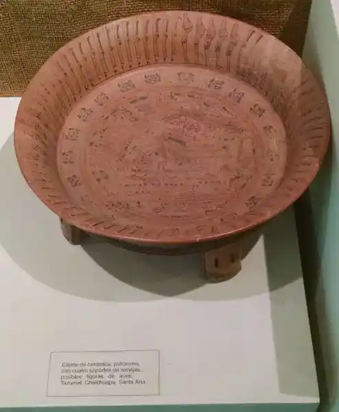 Ceramic bowl, polychrome, solar disc, solar cross